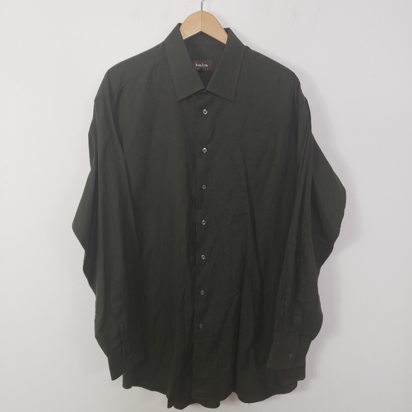 Neiman Marcus Exclusive olive green cotton long sleeve button down 17.5 XL - Picture 1 of 7